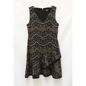 Tommy Hilfiger dress black gold knit ruffle metallic cocktail quiet luxury 10